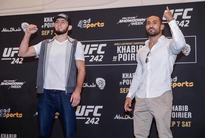 Abu Dhabi, United Arab Emirates, September 5, 2019.   STORY BRIEF: UFC Ultimate Media Day at the Yas Hotel.  --  (L-R) Islam Makhachev – No.15 ranked UFC lightweight and Davi Ramos – UFC lightweight.
Victor Besa / The National
Section:  SP
Reporter:  Dan Sanderson