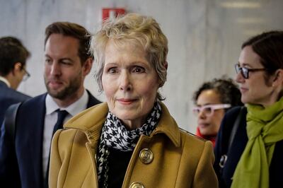 E Jean Carroll waits to enter a courtroom in New York for her defamation lawsuit against former president Donald Trump. AP