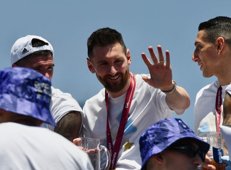 Lionel Messi waves to the fans. AFP