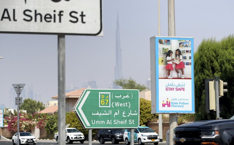 Dubai, United Arab Emirates - N/A. News. Coronavirus/Covid-19. A 'Stay Safe' sign in Jumeirah. Friday, September 11th, 2020. Dubai. Chris Whiteoak / The National