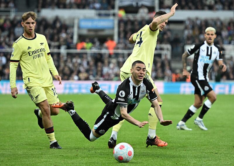 Miguel Almiron - 7: Epitomised Newcastle’s performance with his workrate, pressure and tackling every time Arsenal were in possession. AFP