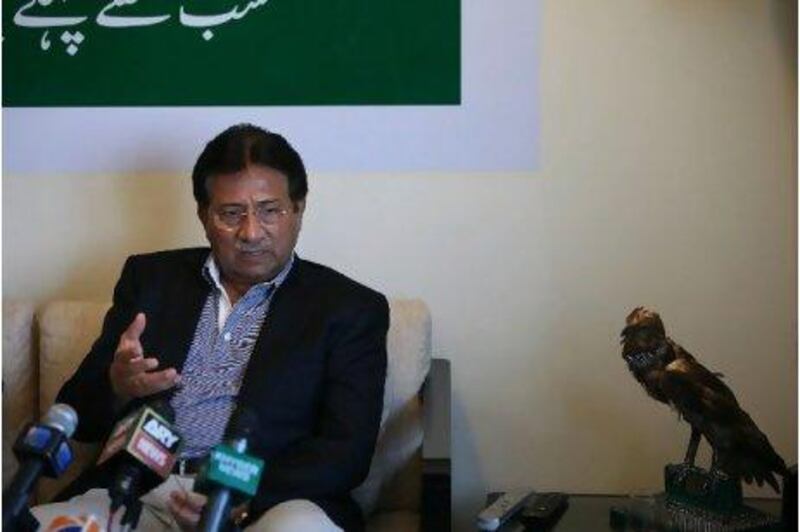 Former Pakistani president Pervez Musharraf holds a press conference at his Burj Khalifa apartment.