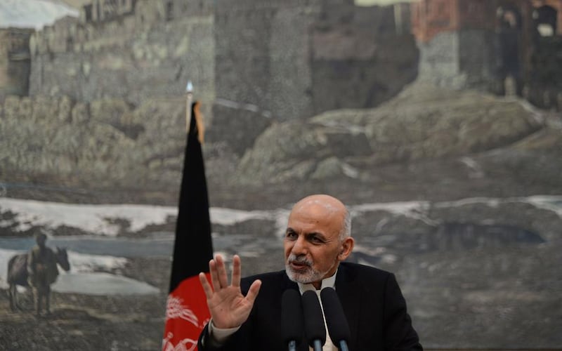 Afghan president Ashraf Ghani speaks during a press conference at the presidential palace in Kabul on November 1, 2014. Shah Marai/AFP Photo

