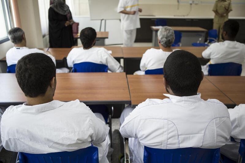 Inmates at Dubai Central Prison take part in a 12-step rehabilitation programme that aims to place them back into society as better men. Antonie Robertson / The National