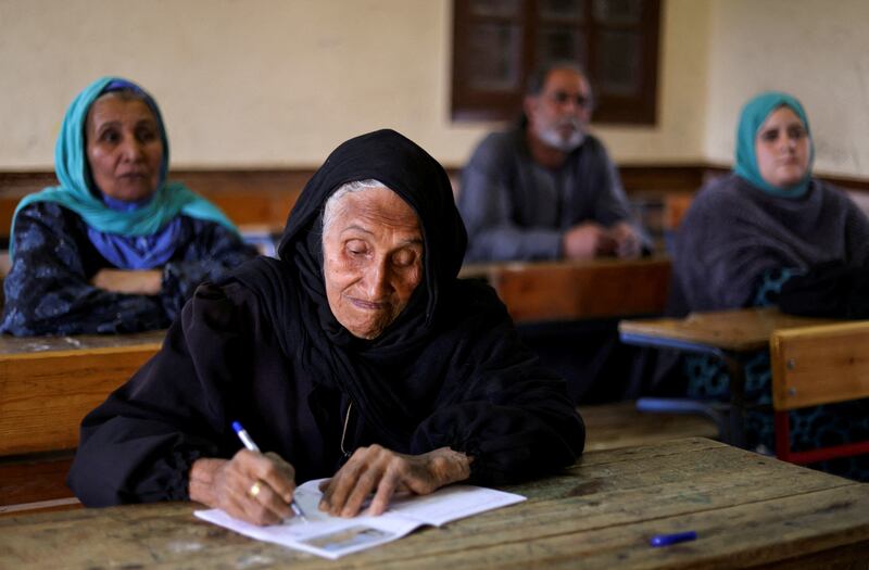 Zubaida Abd Elaal, 87, a grandmother of 13, learns how to read and write in a literacy school in El-Menoufia province, north of Cairo, Egypt. All photos: Reuters