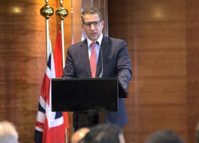 LONDON 24th April 2018. Dr.Omar Najm, Senior Advisor, Department of Health, Abu Dhabi, speaking at the UAE Healthcare & Life Sciences Forum in London. Picture: Stephen Lock for the National 