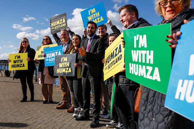 Mr Yousaf meets local councillors and activists in Irvine. Getty 