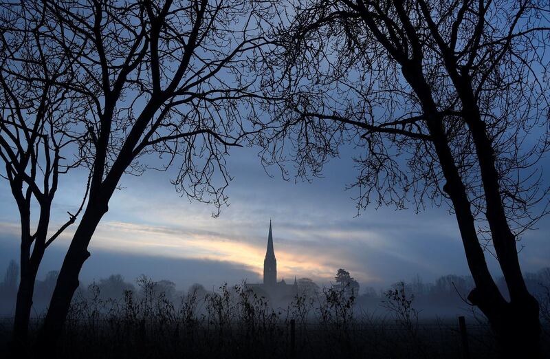 The spire of Salisbury Cathedral seen from a distance in southern England. Toby Melville / Reuters