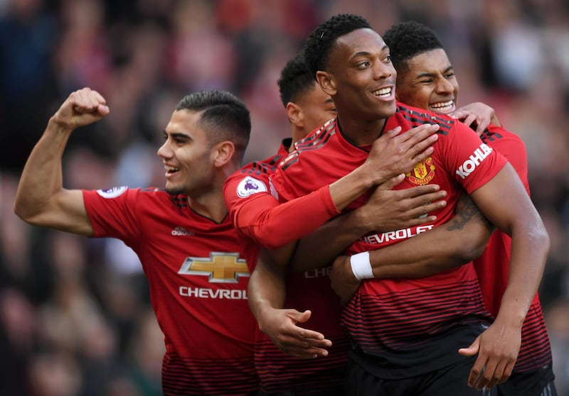 United celebrate the result that puts them back in the top four in the Premier League. Getty