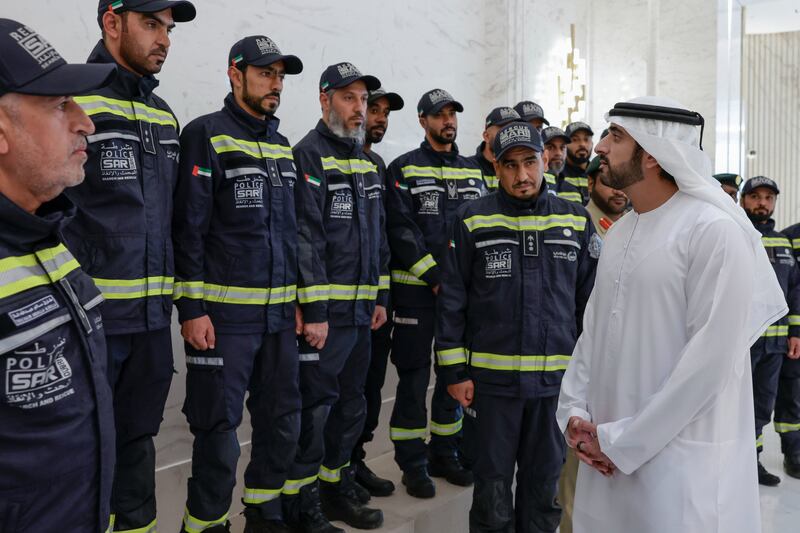 Sheikh Hamdan bin Mohammed, Crown Prince of Dubai, on Monday met search and rescue teams recently returned from helping earthquake survivors in Turkey. All photos: Dubai Media Office