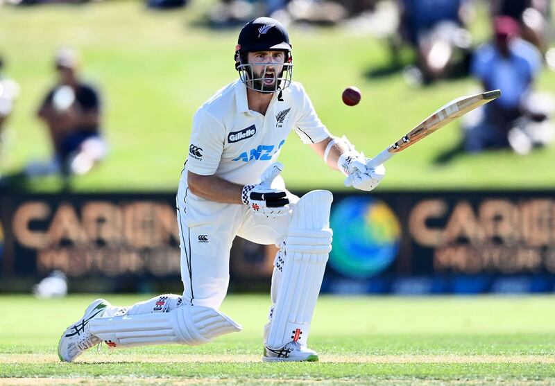 New Zealand's Kane Williamson reacts while during play on day one of the first cricket test between Pakistan and New Zealand at Bay Oval, Mount Maunganui, New Zealand, Saturday, Dec. 26, 2020. (Andrew Cornaga/Photosport via AP)