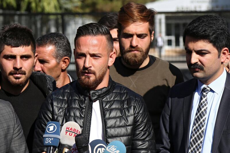 epa06424923 (FILE) - German-Kurdish soccer player Deniz Naki (C) speaks to the press after the case against him was dropped, in Diyarbakir, Turkey, 08 November 2016 (reissued 08 January 2017). According to media reports, Naki claimed he was shot at while driving with his car on a motorway in Germany on 07 January 2017. German police confirmed that someone had fired at a car driving on the A4 motorway that day, but did not confirm the identity of the driver.  EPA/STR