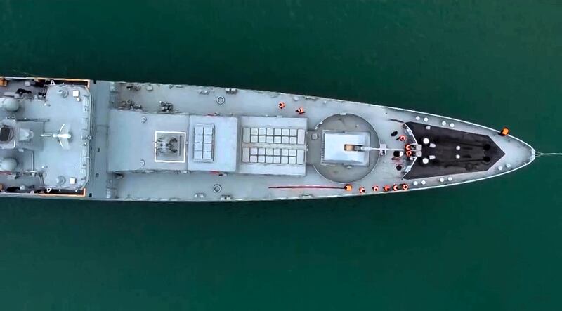 Russian naval frigate 'Admiral Essen' sails during an exercise in the Black Sea. AP