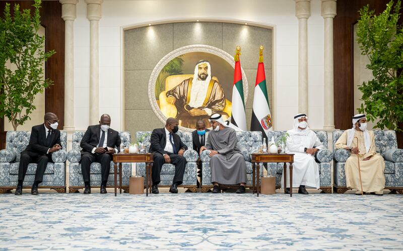 Saudi Arabia's Prince Turki Al Faisal and Angola's President Joao Manuel Lourenco offer condolences to the President, Sheikh Mohamed, and Sheikh Tahnoun bin Mohamed, Ruler's Representative in Al Ain Region.All pictures by Ministry of Presidential Affairs