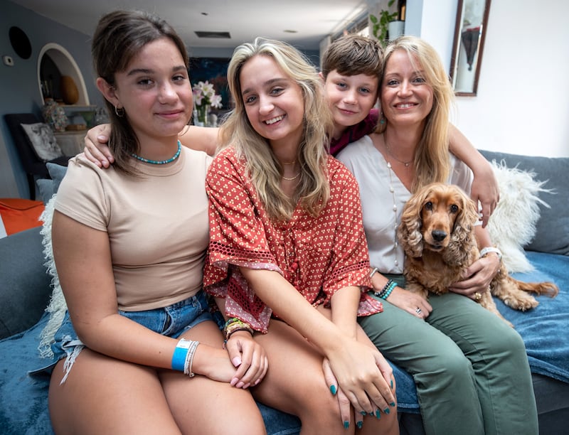 Mum Felice pictured with Scarlett, left, Liv, Hugo and Charlie the dog.