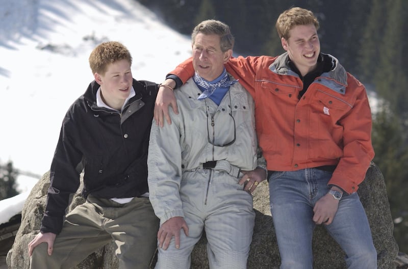 403058 12: Prince Charles and his sons William (R) and Harry (L) appear at a photocall March 29, 2002 in the Swiss village of Klosters at the start of his annual sking holiday in the Swiss Alps. (Photo by Julian Herbert/Getty Images)