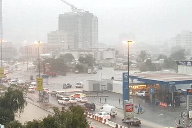 Flooding along Hamad bin Abdullah Street in Fujairah city. Ruba Haza / The National