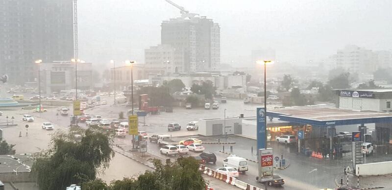 Flooding along Hamad bin Abdullah Street in Fujairah city. Ruba Haza / The National
