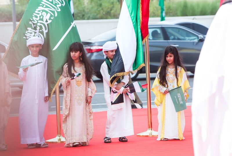 Abu Dhabi, United Arab Emirates - Students  participating in the event at the renaming of the street in corniche, Abu Dhabi.  Leslie Pableo for The National for Haneen Dajani's story