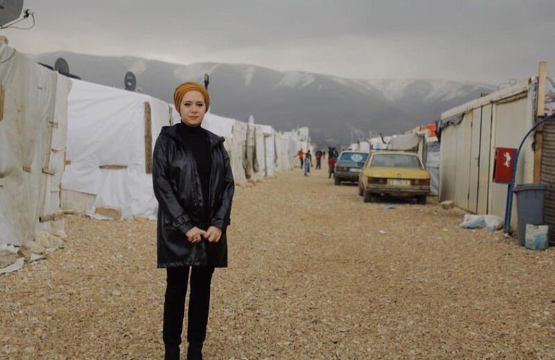 The founder of Sawa for Development and Aid, Rouba Mhaissen, in a refugee camp in the Bekaa Valley, Lebanon. Courtesy: Rouba Mhaissen