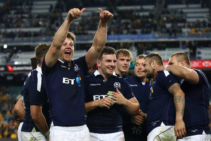 Duncan Taylor of Scotland celebrates winning the Test match against Australia on June 17, 2017 in Sydney, Australia. Getty Images