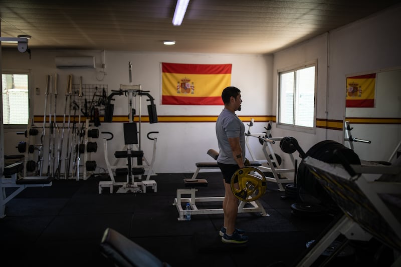A soldier exercises in the gym 