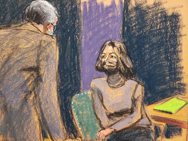 This courtroom sketch shows Ghislaine Maxwell during her trial on charges of sex trafficking in New York City. AFP