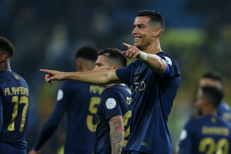 Cristiano Ronaldo celebrates scoring Al Nassr's fourth goal. Getty Images