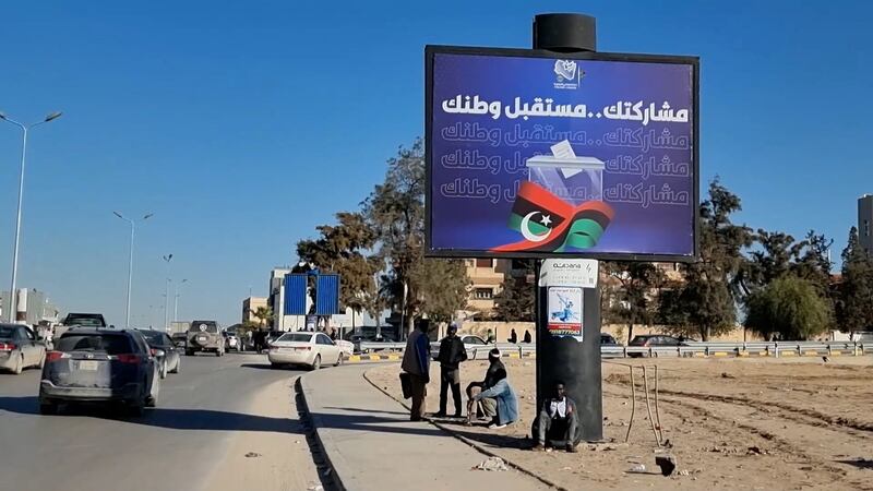 An electoral billboard reading ‘Our participation is the future of your country’ in Tripoli. The Libyan High Electoral Commission said it would not be able to hold the presidential election on December 24. EPA