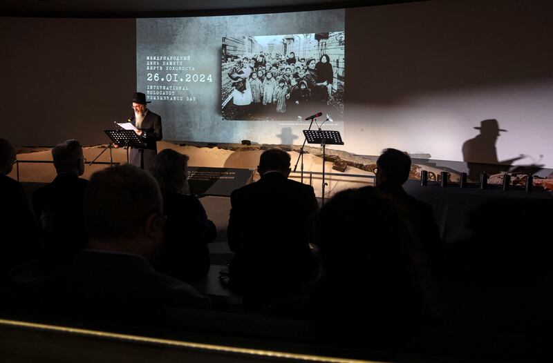 Chief Rabbi of Russia Berel Lazar addresses a ceremony at the Jewish Museum and Tolerance Centre in Moscow. EPA 