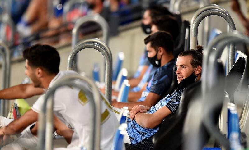 Bale of Real Madrid sits on the bench before the Liga match between Real Madrid CF and Deportivo Alaves at Estadio Alfredo Di Stefano on July 10, 2020 in Madrid. Getty Images