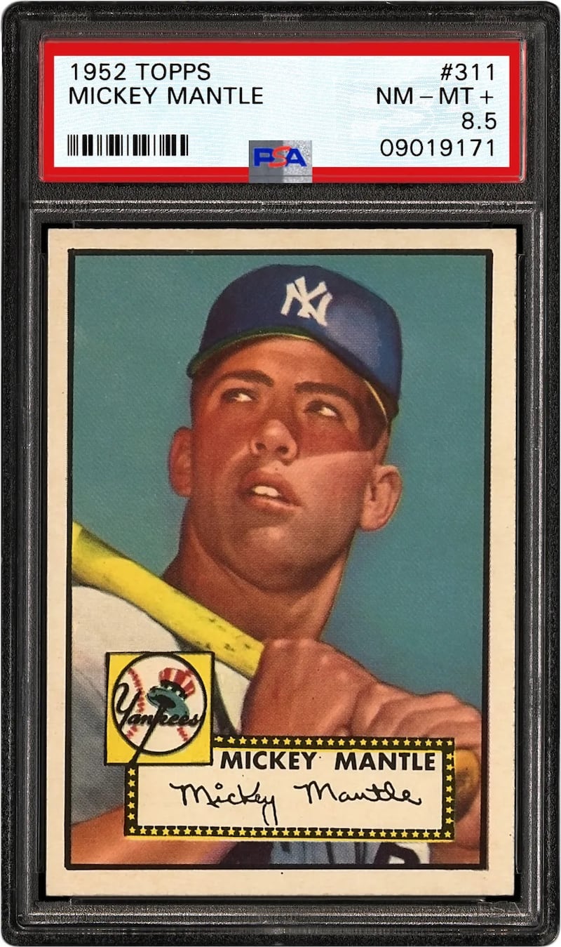 Mickey Mantle’s iconic baseball card from Topps set a new record for sports memorabilia in 2022, selling for $12.6 million. Photo: Professional Sports Authenticator