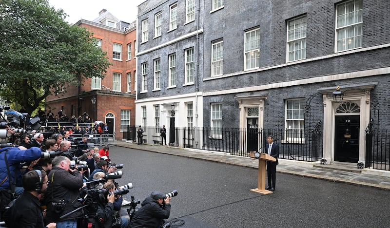 The new Prime Minister makes a speech outside No 10. Getty Images