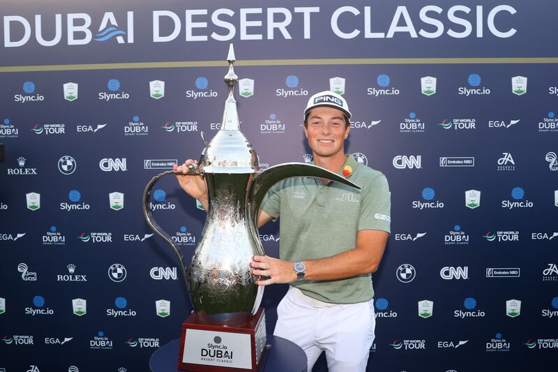 Viktor Hovland after winning the Slync.io Dubai Desert Classic. Getty