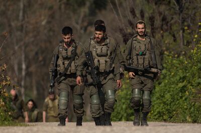 Israeli soldiers patrol in a location near the border with Lebanon on February 11, 2024. Getty Images