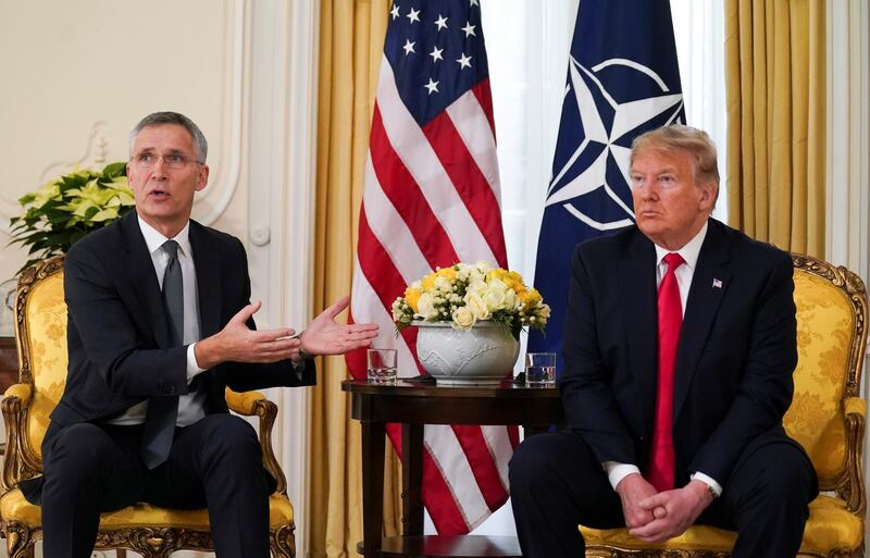 US President Donald Trump meets with NATO Secretary General Jens Stoltenberg, ahead of the NATO summit in Watford, in London. Reuters