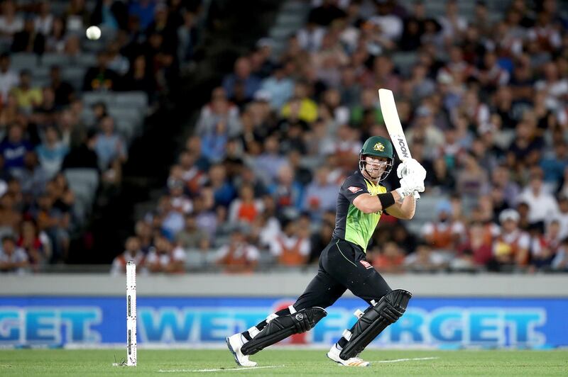 AUCKLAND, NEW ZEALAND - FEBRUARY 21:  D'Arcy ShortÊ of Australia bats during the International Twenty20 Tri Series Final match between New Zealand and Australia at Eden Park on February 21, 2018 in Auckland, New Zealand.  (Photo by Phil Walter/Getty Images)