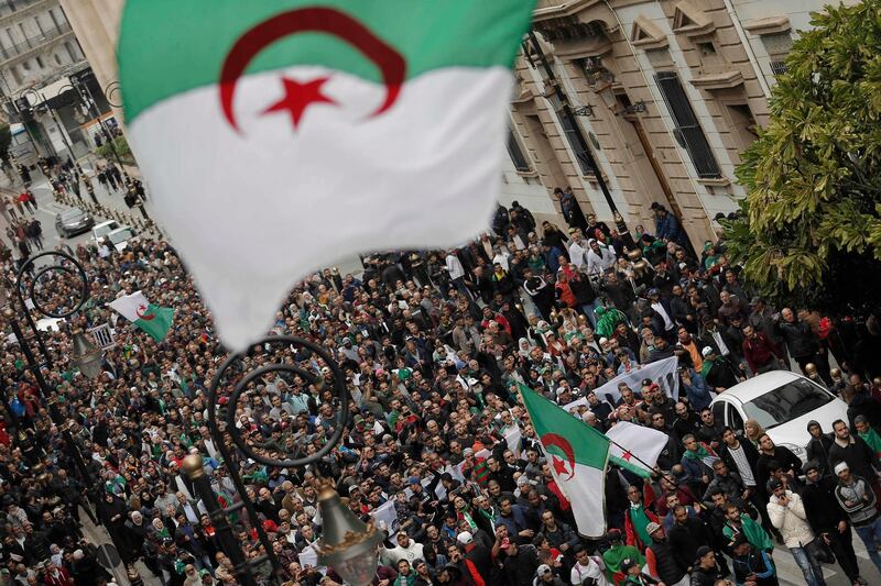 Algerians take to the streets in the capital Algiers to protest against the government and the new president Abdelmadjid Tebboune. AP