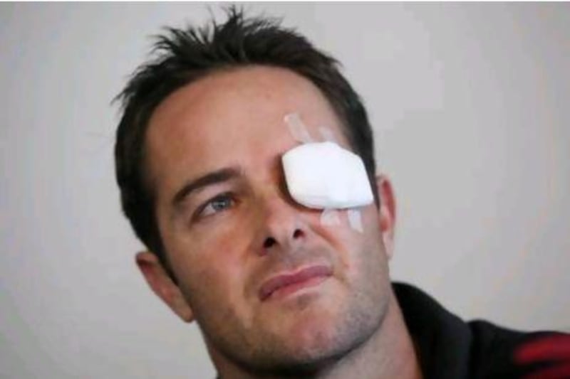 Former South African wicketkeeper Mark Boucher at his first news conference after he sustained a serious injury to his left eye. Boucher says resuming his professional cricket career is unlikely.