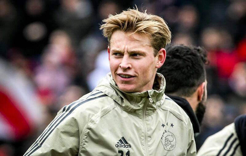 epa07321584 Dutch player Frenkie de Jong during the training on Saturday 26 January 2019 of Ajax Amsterdam, The team prepares for the 'Klassieker', the Dutch first league match against Feyenoord Rotterdam on Sunday.  EPA/Remko de Waal