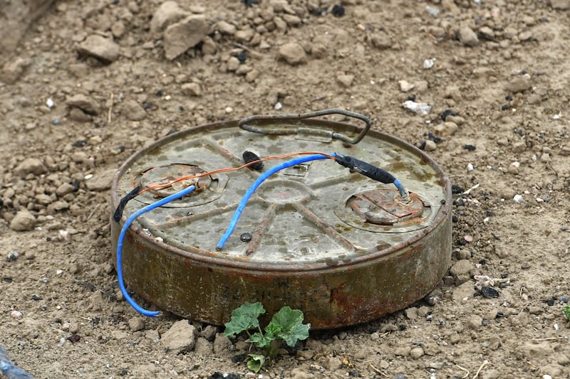 A landmine in the village of Baghouz in Syria's eastern Deir Ezzor province near the Iraqi border. AFP