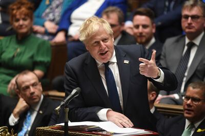 British Prime Minister Boris Johnson speaks in the House of Commons in London on April 20.  AP