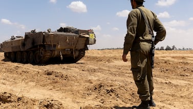 An Israeli armoured personnel carrier near the border with Gaza on Tuesday. Getty Images