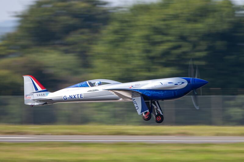 Rolls-Royce's all-electric 'Spirit of Innovation' takes off at Boscombe Down defence base in Amesbury, England, on Wednesday.