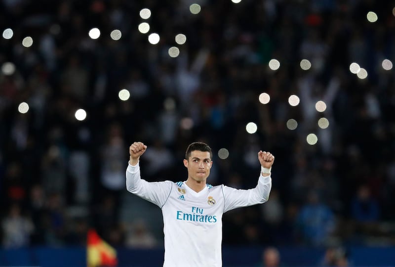 Real Madrid's Cristiano Ronaldo celebrates at the final whistle. Hassan Ammar / AP Photo