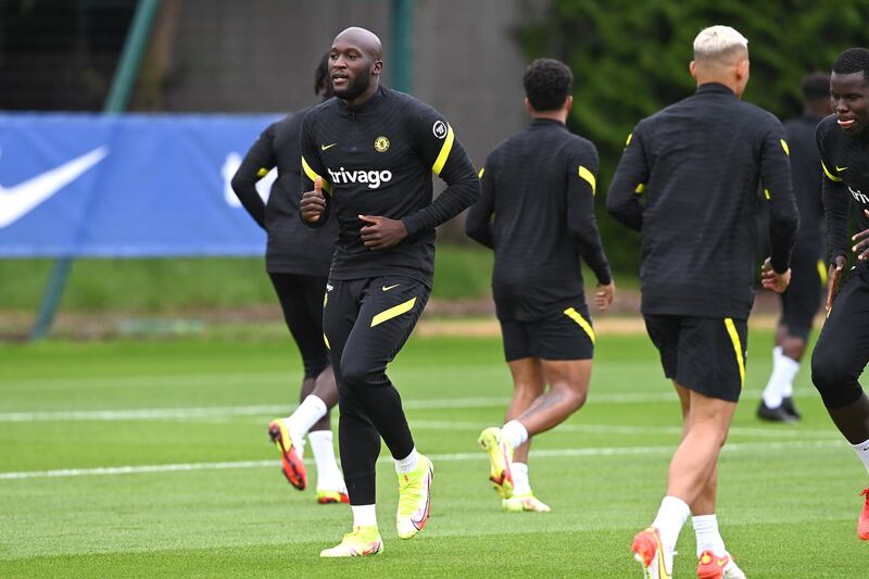 Romelu Lukaku during training at Cobham.