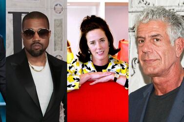 From left: Pete Davidson and Kanye West have both been diagnosed with bipolar disorder while Kate Spade and Anthony Bourdain suffered with depression. AP Photo