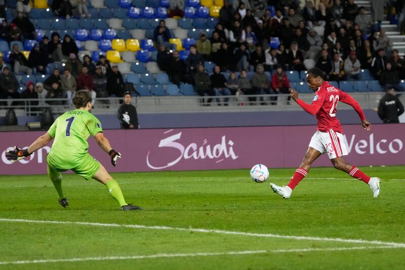 Percy Tau scores Al Ahly's third goal against Auckland City. AP