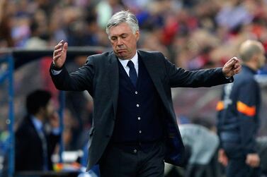 Real Madrid manager Carlo Ancelotti reacts during his side's 0-0 draw with Atletico Madrid in the Champions League quarter-final first leg on Tuesday. Gonzalo Arroyo Moreno / Getty Images / April 14, 2015 