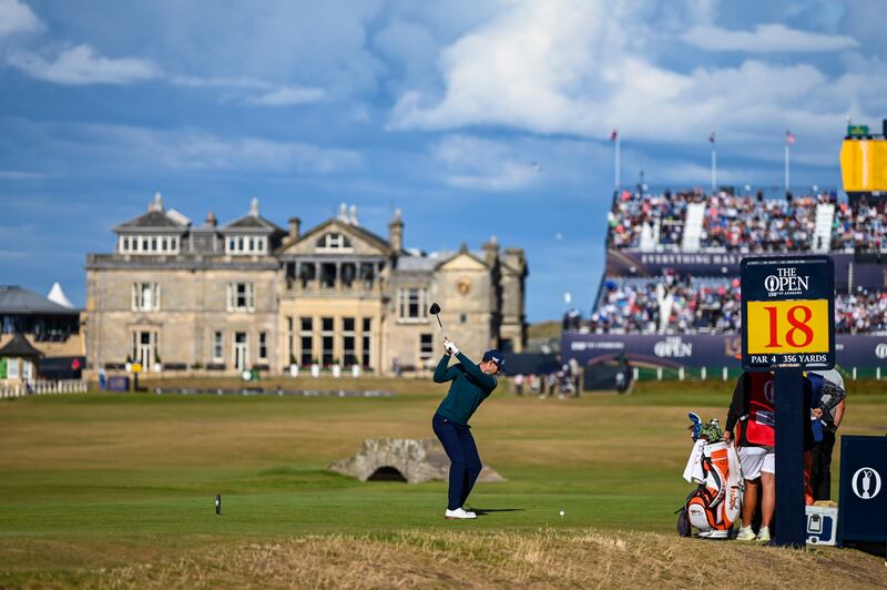 Cameron Tringale plays his shot from the 18th tee during the second round of The 150th Open Championship on The Old Course at St Andrews in St. Andrews, Scotland. 